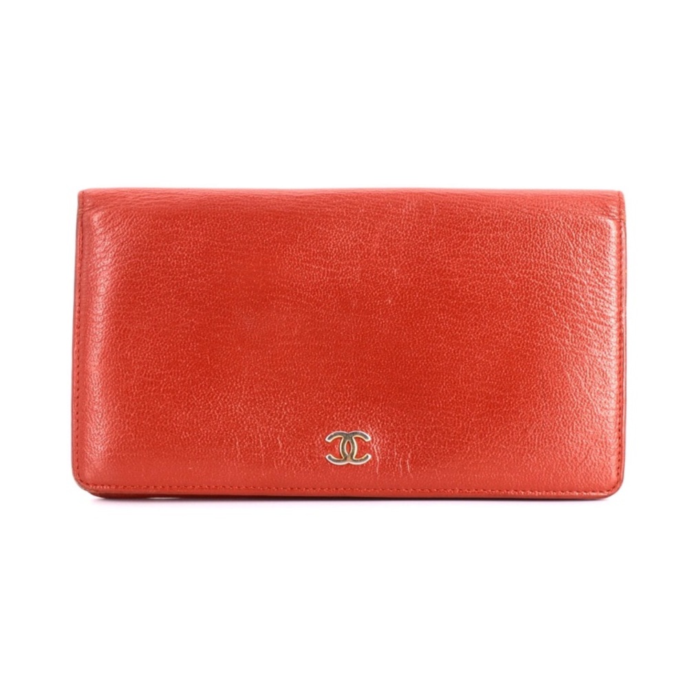 Chanel red bifold leather wallet